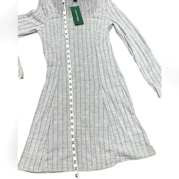 SHEIN, Ribbed Striped Skater Dress With Long Sleeves, Medium / US 6, Grey - Picture 9 of 10